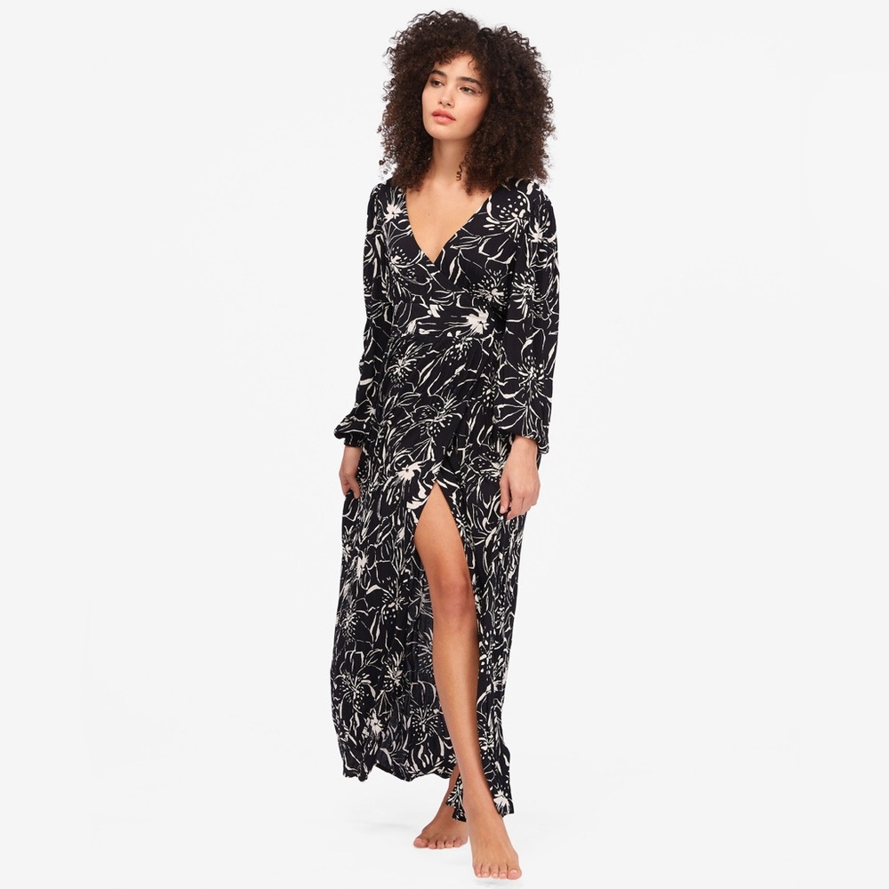 Billabong Navy & White Floral Wrap Maxi Dress